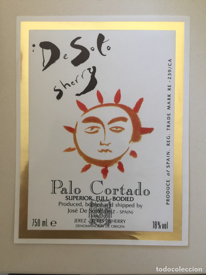 Alte Etiketten: Etiqueta de Vino De Soto Sherry - Pale Cortado - Bodegas Jos&eacute; De Soto - Jerez X&eacute;r&egrave;s Sherry