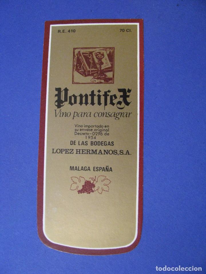 Etiquetas antiguas: ETIQUETA. PONTIFEX. VINO PARA CONSAGRAR. LOPEZ HERMANOS S. A. MALAGA.