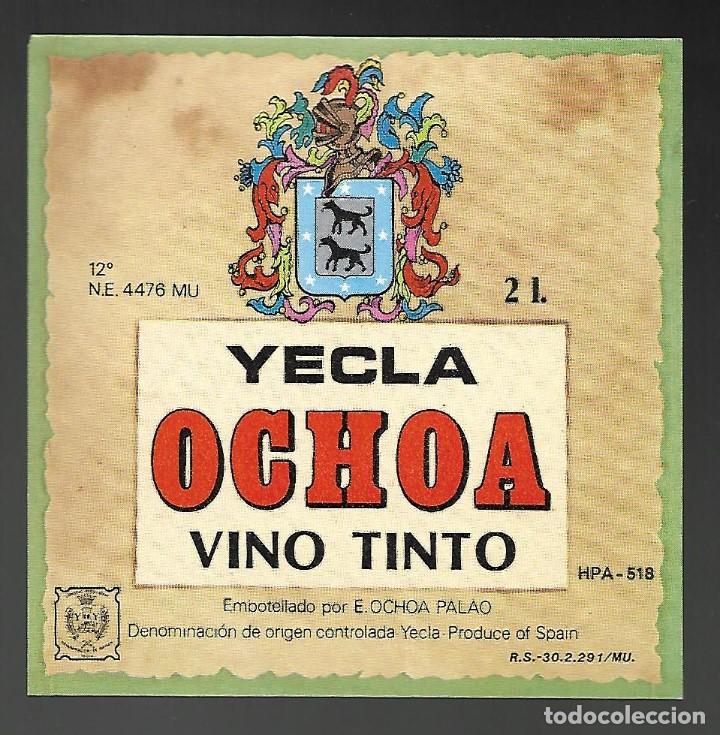 Etiquetas antiguas: ETIQUETA YECLA OCHOA VINO TINTO, A&Ntilde;OS 80. SIN PEGAR, IMPECABLE.