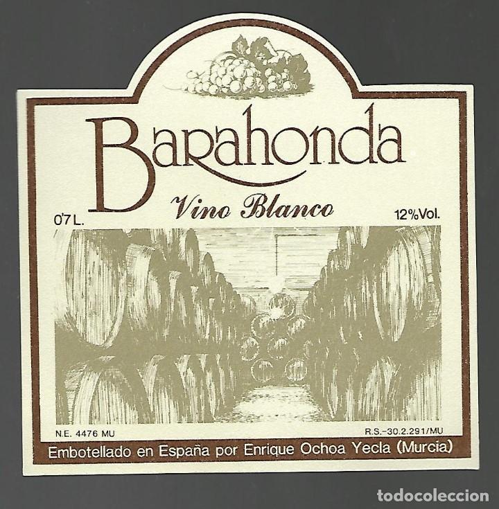Etiquetas antiguas: ETIQUETA BARAHONDA VINO BLANCO, ENRIQUE OCHOA YECLA, A&Ntilde;OS 80. SIN PEGAR, IMPECABLE.