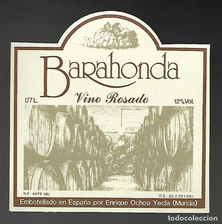 Etiquetas antiguas: ETIQUETA BARAHONDA VINO ROSADO, ENRIQUE OCHOA YECLA, A&Ntilde;OS 80. SIN PEGAR, IMPECABLE.