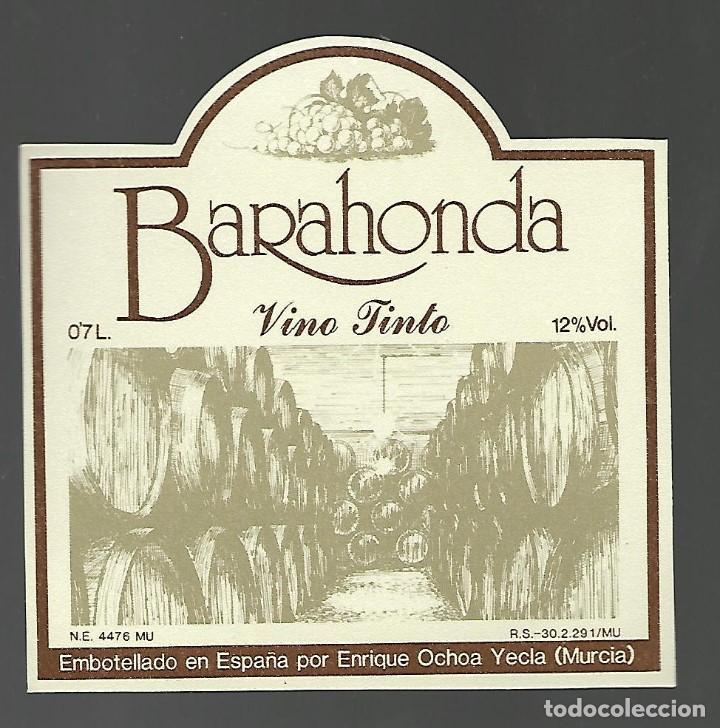 Etiquetas antiguas: ETIQUETA BARAHONDA VINO TINTO, ENRIQUE OCHOA YECLA, A&Ntilde;OS 80. SIN PEGAR, IMPECABLE.