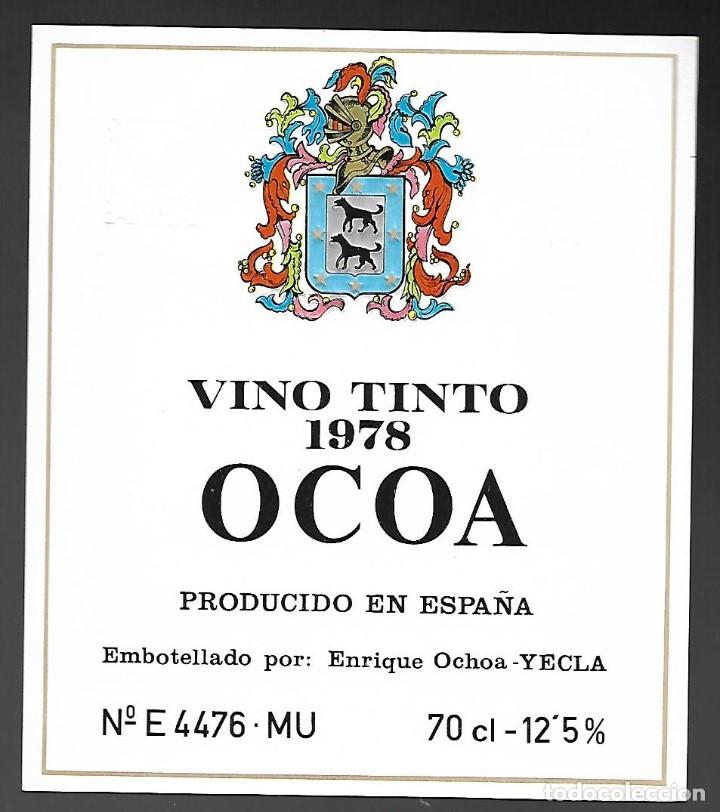 Etiquetas antiguas: ETIQUETA VINO TINTO 1978 OCOA, ENRIQUE OCHOA, YECLA. ESCUDOS RELIEVE, A&Ntilde;OS 80, SIN PEGAR, IMPECABLE.