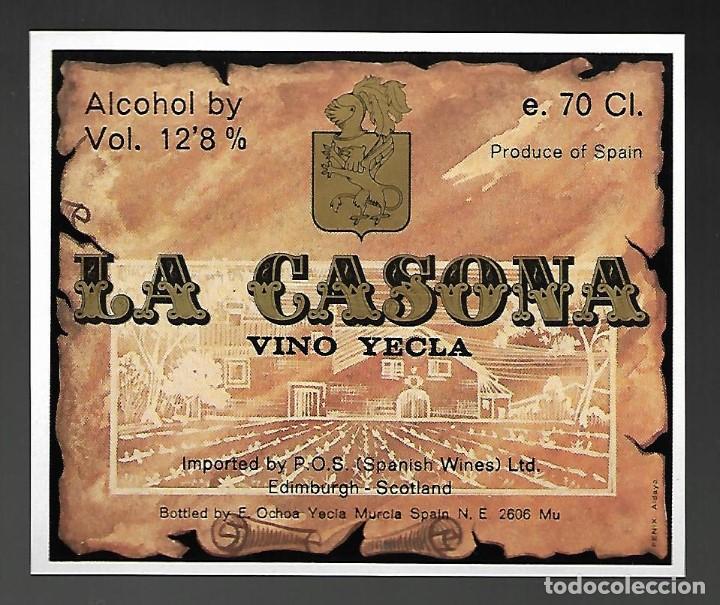Etiquetas antiguas: ETIQUETA LA CASONA, VINO YECLA. A&Ntilde;OS 80. SIN PEGAR, IMPECABLE.