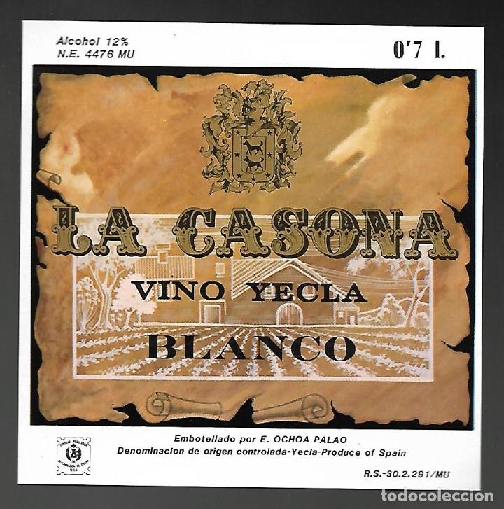 Etiquetas antiguas: ETIQUETA LA CASONA, VINO YECLA BLANCO. A&Ntilde;OS 80. SIN PEGAR, IMPECABLE.