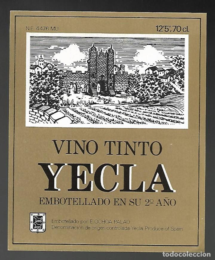 Etiquetas antiguas: ETIQUETA VINO TINTO YECLA, EMBOTELLADO 2&ordm; A&Ntilde;O. A&Ntilde;OS 80. SIN PEGAR, IMPECABLE.