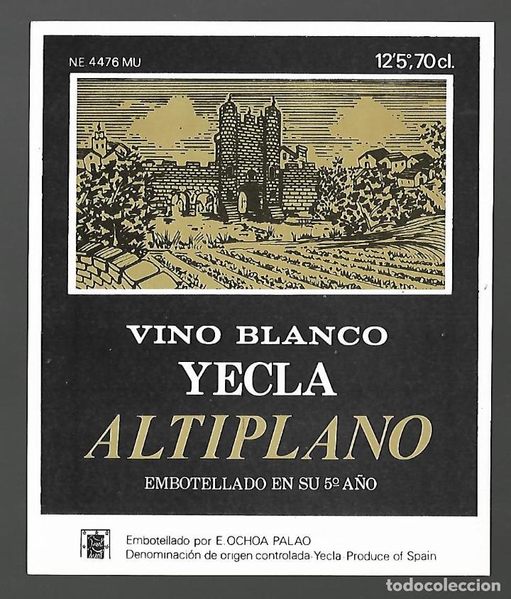 Etiquetas antiguas: ETIQUETA VINO BLANCO YECLA ALTIPLANO 5&ordm; A&Ntilde;O. A&Ntilde;OS 80. SIN PEGAR, IMPECABLE.