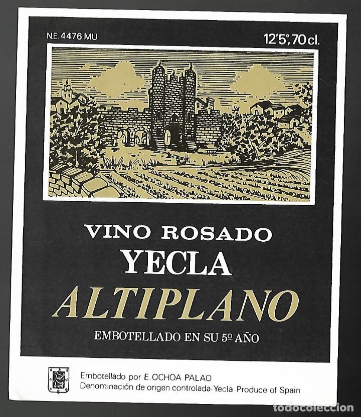 Etiquetas antiguas: ETIQUETA VINO ROSADO YECLA ALTIPLANO 5&ordm; A&Ntilde;O. A&Ntilde;OS 80. SIN PEGAR, IMPECABLE.