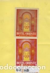 Etiquetas antiguas: ETIQUETA HOTEL ORIENTE BARCELONA 3 ETIQUETAS ROJAS HAY OCHO VARIANTES DE ESTE MODELO EHES 4