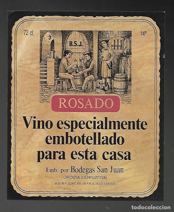 Etiquetas antiguas: ETIQUETA VINO ROSADO ESPECIALMENTE EMBOTELLADO PARA BODEGAS SAN JUAN. SIN PEGAR, IMPECABLE. A&Ntilde;OS 80