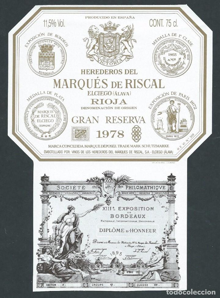 Etiquetas antiguas: antigua etiqueta vino marques de riscal gran reserva 1978 nueva!!