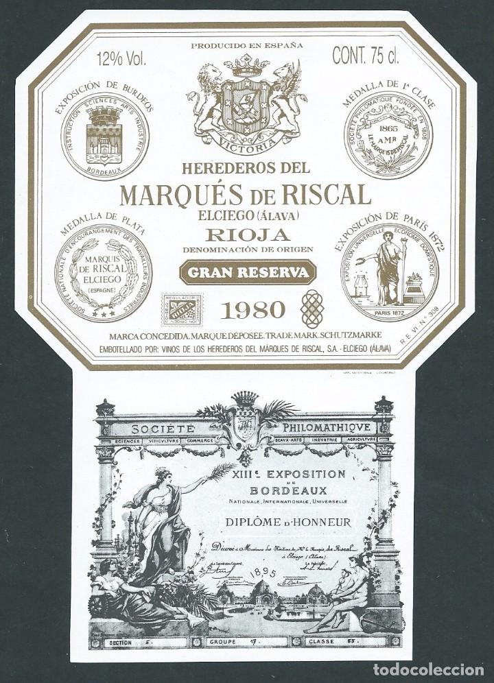 Etiquetas antiguas: antigua etiqueta vino marques de riscal gran reserva 1980 nueva!!