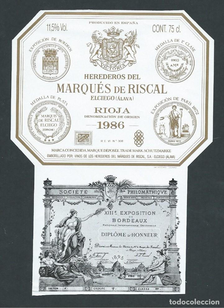 Etiquetas antiguas: antigua etiqueta vino marques de riscal gran reserva 1986 nueva!!