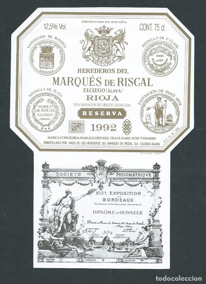 Etiquetas antiguas: antigua etiqueta vino marques de riscal gran reserva 1992 nueva!!
