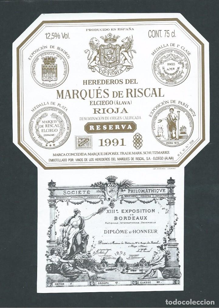 Etiquetas antiguas: antigua etiqueta vino marques de riscal gran reserva 1991 nueva!!
