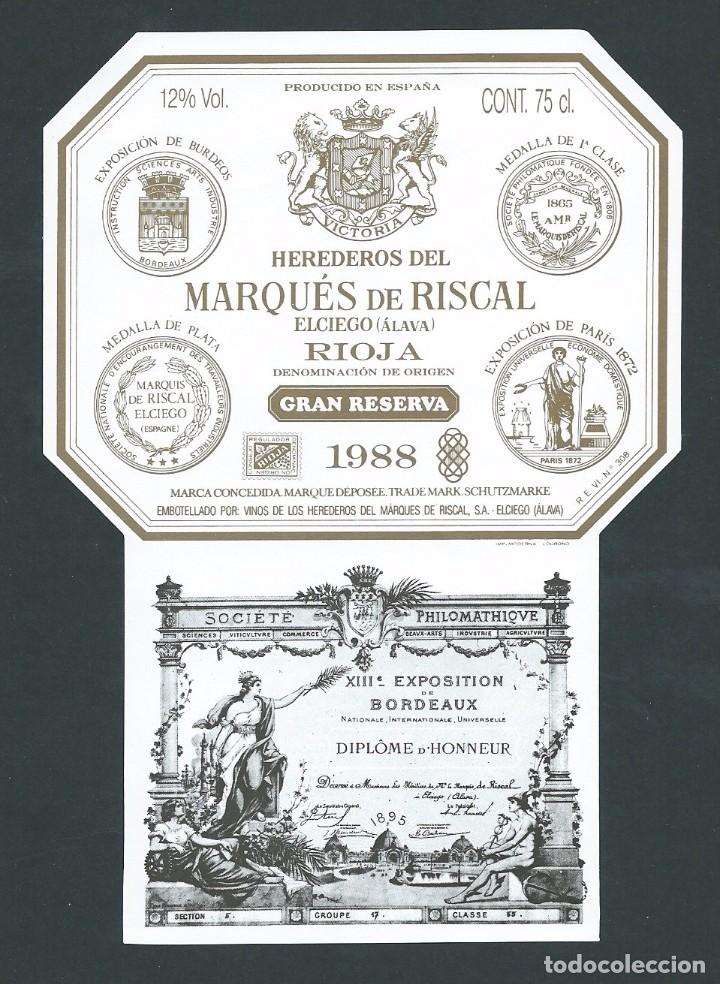 Etiquetas antiguas: antigua etiqueta vino marques de riscal gran reserva 1988 nueva!!