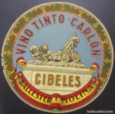 Etiquetas antiguas: VINO TINTO 'CARLÓN'. BALLESTER Y MOLINA, BUENOS AIRES. 33 CM. DE DIÁMETRO. CIBELES. 