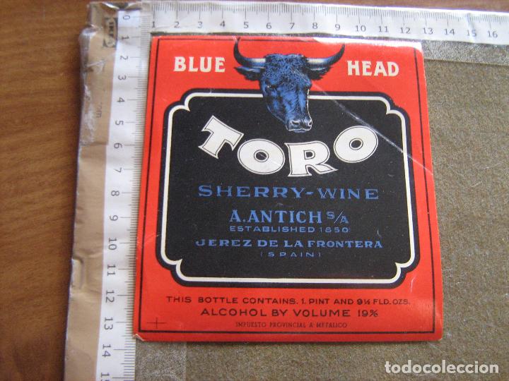 Etiquetas antiguas: ETIQUETA BLUE HEAD TORO - SHERRY WINE - A. ANTICH S.A.