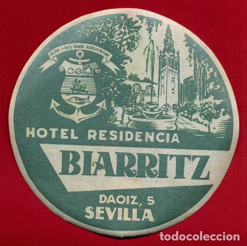 Etiquetas antiguas: ETIQUETA DE HOTEL BIARRIZ , SEVILLA , ANTIGUA , ORIGINAL , EH262