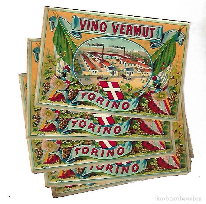 Etichette antiche: LOTE DE 5 ETIQUETAS. VINO VERMUT. TORINO. 14 X 10CM