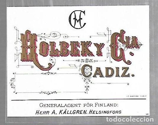 Etichette antiche: ETIQUETA. CADIZ. HOLBEK Y CIA. HERR A. KALLGREN. HELSINGFORS. 12 X 9CM