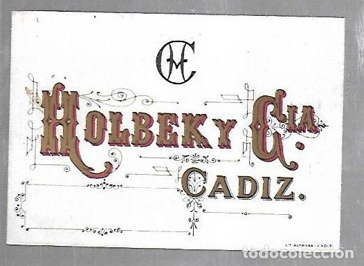 Etichette antiche: ETIQUETA. CADIZ. HOLBEK Y CIA. HERR A. KALLGREN. HELSINGFORS. 12 X 8CM