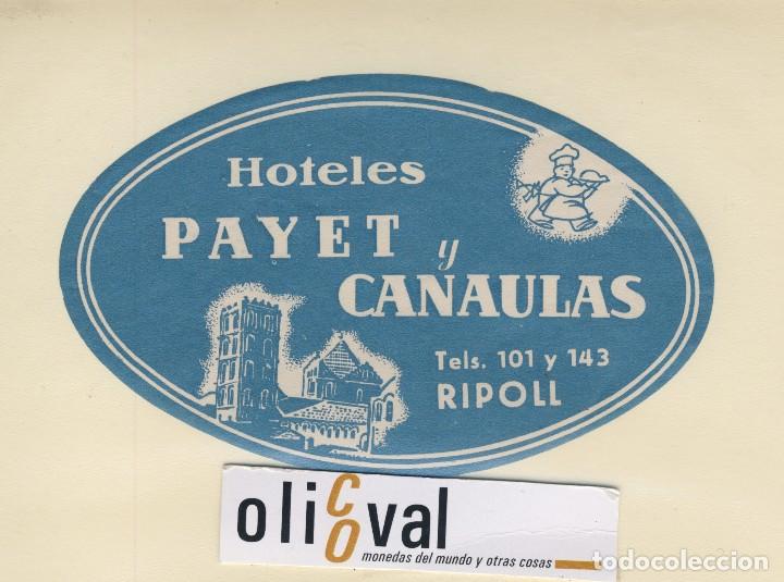 Etiquetas antiguas: ETIQUETA HOTEL RIPOLL ESPA&Ntilde;A OVAL AZUL 80X 125 mm -EH418- 3
