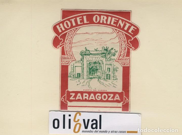 Etiquetas antiguas: ETIQUETA HOTEL ZARAGOZA ESPA&Ntilde;A HOTEL ORIENTE TROQUEL IRREGULAR 88X 79 mm -EH418- 11