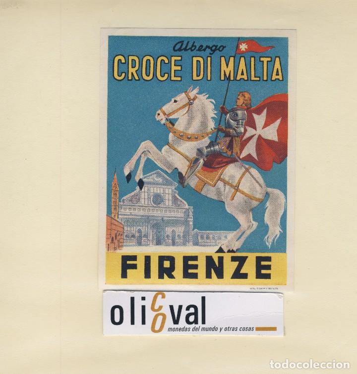 Etiquetas antiguas: ETIQUETA HOTEL  FIRENZE  ITALIA HOTEL CROCE DI MALTA PIE DE IMPRENTA 85 X 105 mm -EH418-26