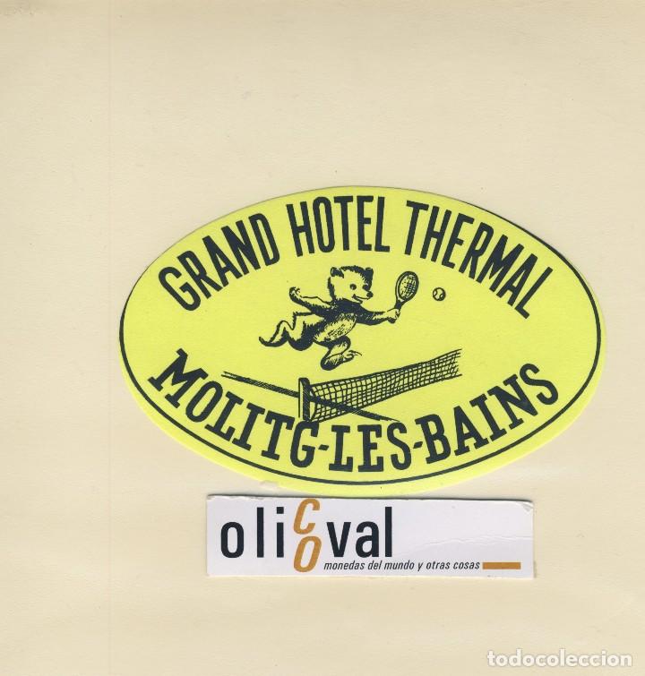 Etiquetas antiguas: ETIQUETA HOTEL MOLITG HOTEL TERMAL LES BAINS ILUSTRACION OVAL 117 X 75-EH418-35