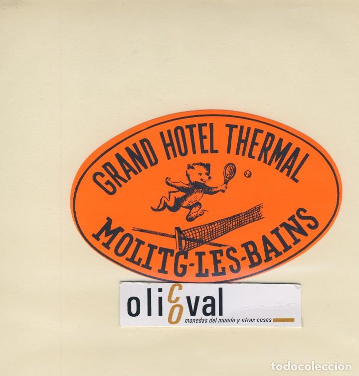 Etiquetas antiguas: ETIQUETA HOTEL MOLITG HOTEL TERMAL LES BAINS ILUSTRACION OVAL 117 X 75-EH418-36