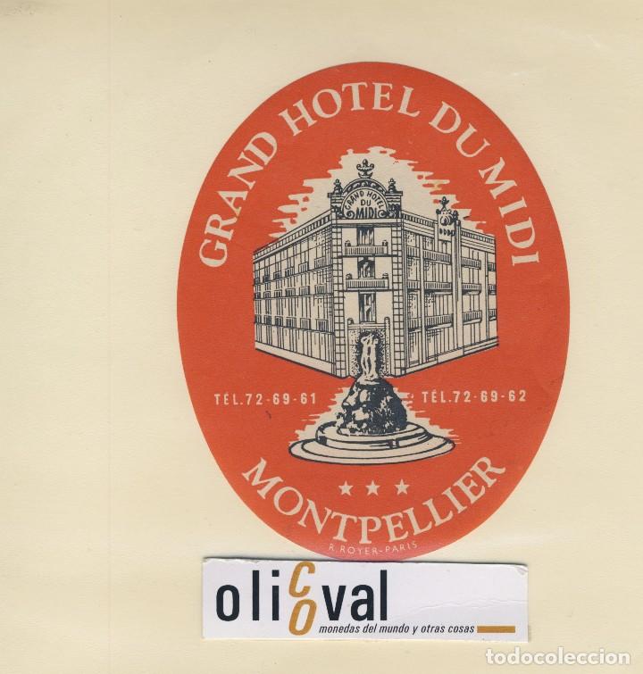 Etiquetas antiguas: ETIQUETA HOTEL MONTPELLIER  HOTEL DU MIDI ILUSTRACION OVAL 125 X 10-EH418-37