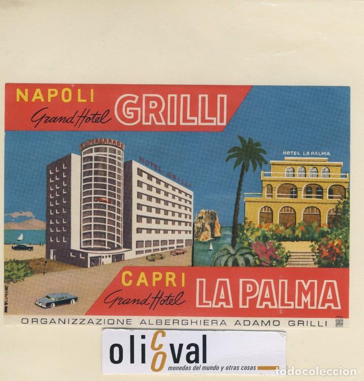 Etiquetas antiguas: ETIQUETA HOTEL NAPOLI ITALIA HOTEL GRILLI  ILUSTRACION 150X 106 mm -EH418-47