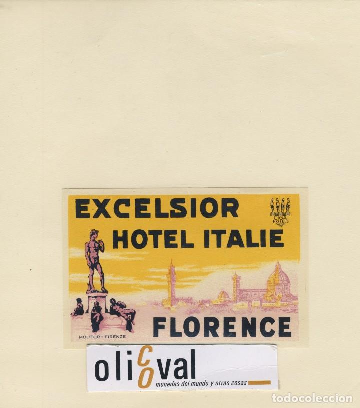 Etiquetas antiguas: ETIQUETA HOTEL FLORENCE ITALIA HOTEL ITALIE EXCELSIOR 68 X 105 mm -EH418-52