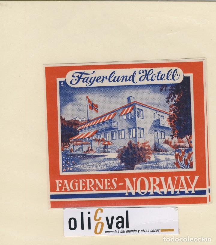 Etiquetas antiguas: ETIQUETA HOTEL FAGERNES NORWAY  FAGERLUND HOTELL  ILUSTRACION 110 X  105 EH418-90