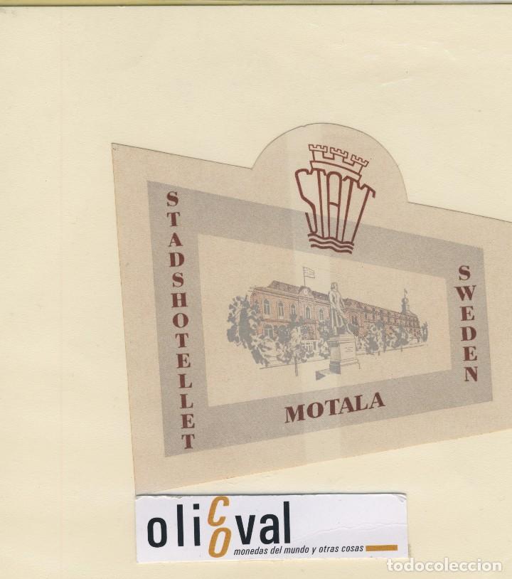 Etiquetas antiguas: ETIQUETA HOTEL MOTOLA EWEDEN STADSHOTELLET  TROQUEL IRREGULAR ILUSRACION BITONO90 EH418-92