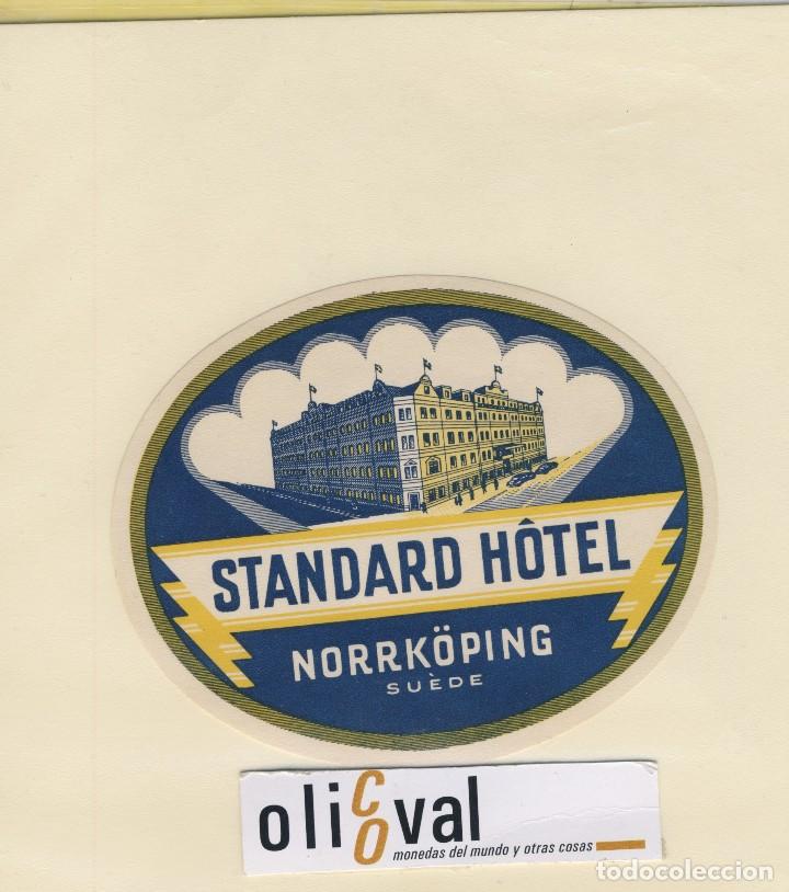 Etiquetas antiguas: ETIQUETA HOTEL NORRK&Ouml;PING SUEDE STANDAR M&Ocirc;TEL TROQUEL 115 X 95  ILUSRACION BITONO90 EH418-92