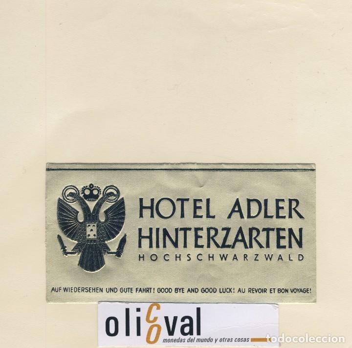 Etiquetas antiguas: ETIQUETA HOTEL HOCHSCHWARZWALD HOTEL ADLER HINTERZARTEN METALIZADA ORO 120 X 60 - mm EH418-113
