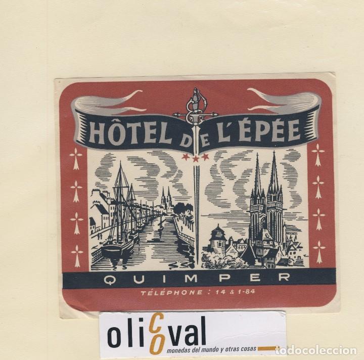 Etiquetas antiguas: ETIQUETA HOTEL QUIMPER HOTEL DE L&acute;&Eacute;P&Eacute;E 120 X 105 DATADA A&Ntilde;OS 1910 - mm EH418-124