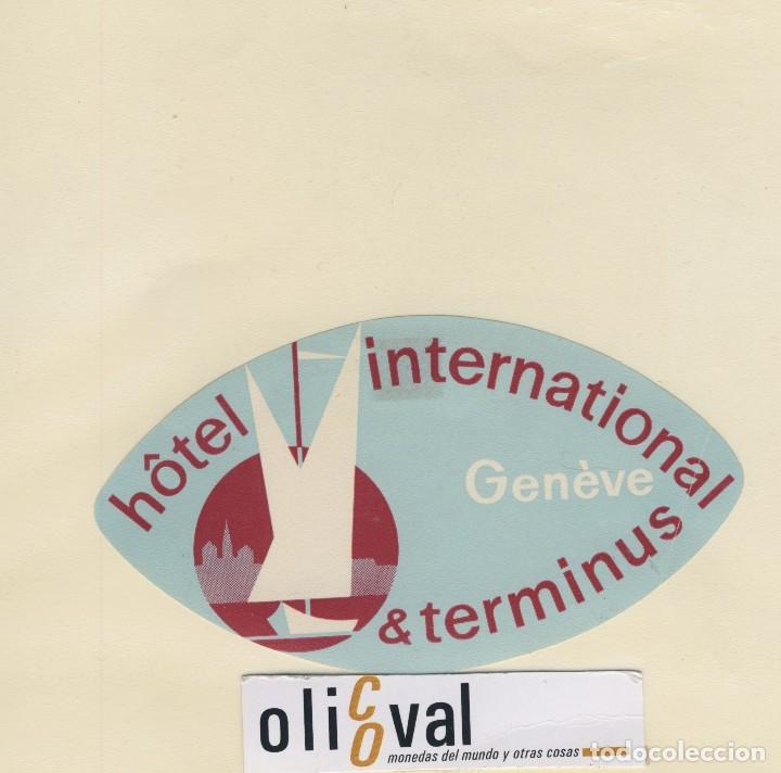 Etiquetas antiguas: ETIQUETA HOTEL-GENEVE SUIZA  - HOTEL INTERNATIONAL-  TROQUEL OVAL 130 X 75  mm EH418-134