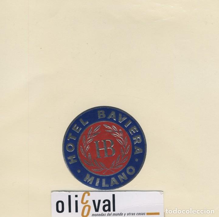 Etiquetas antiguas: ETIQUETA HOTEL-MILANO ITALIA  HOTEL BAVIERA  MILANO  GOLPE SECO ORO  60 mm EH418-136