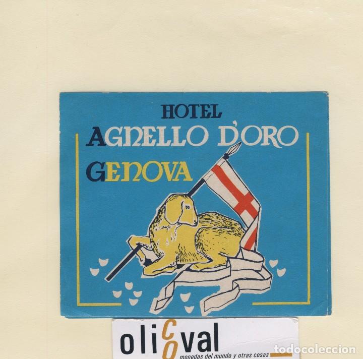 Etiquetas antiguas: ETIQUETA HOTEL-GENOVA ITALIA HOTEL D&acute;ORO GENOVA 115 X 96 ILUSTRACION mm EH418-140