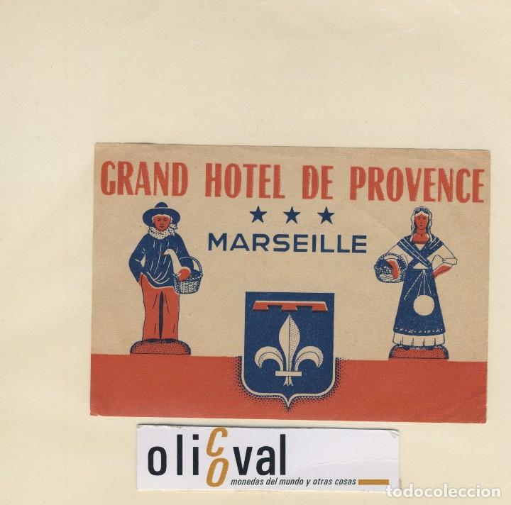 Etiquetas antiguas: ETIQUETA HOTEL MARSEILLE FRANCIA GRAD HOTEL DE PROVENCE ILUSTRACION 120 X 85 mm EH418-161