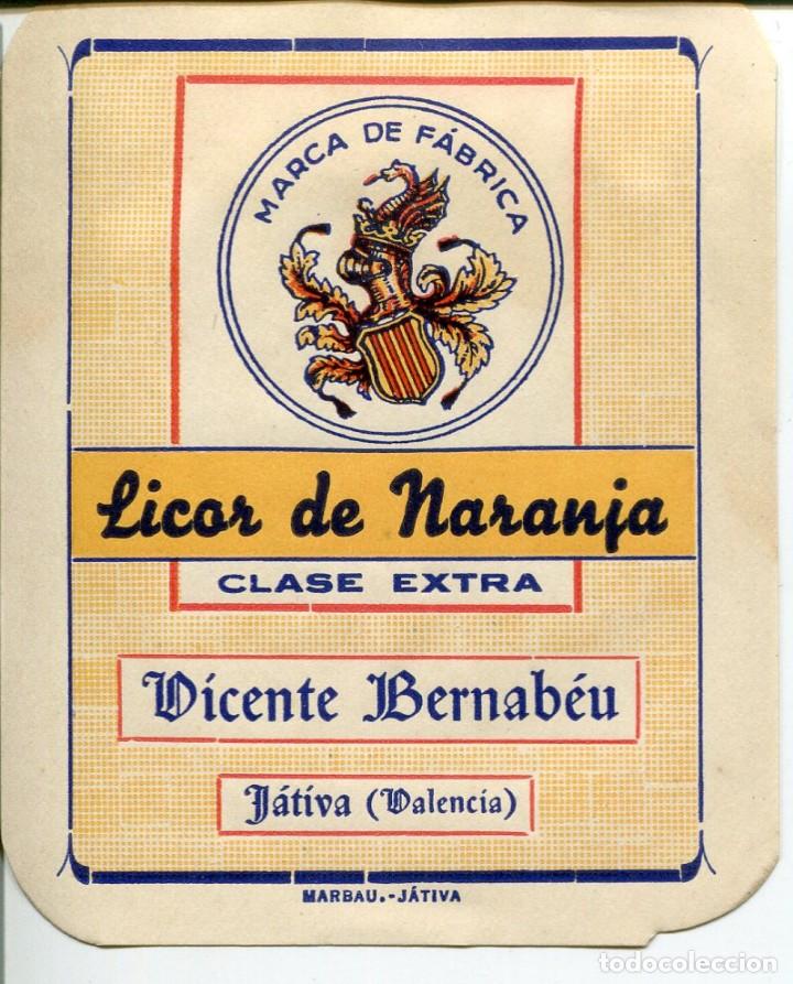 Etiquetas antiguas: ETIQUETA-LICOR DE NARANJA -VICENTE BERNAB&Eacute;U-J&Aacute;TIVA-