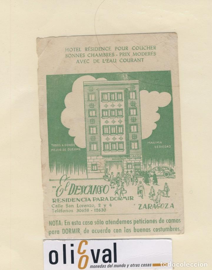 Etiquetas antiguas: ETIQUETA HOTEL ZARAGOZA ESPA&Ntilde;A  EL DESCANSO A&Ntilde;OS 40 87 X 123 mm