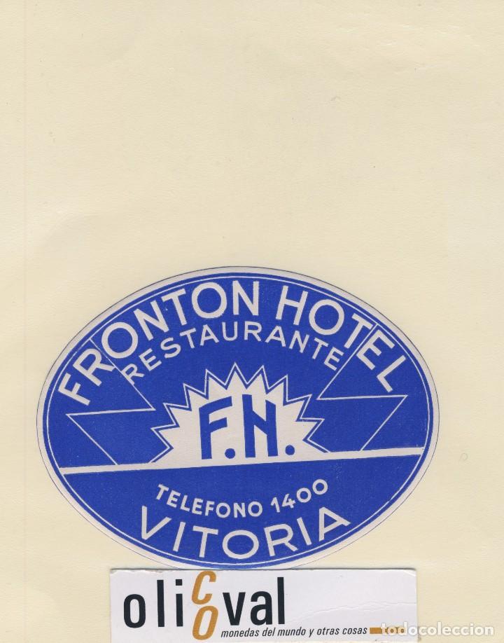 Etiquetas antiguas: ETIQUETA HOTEL ALAVA ESPA&Ntilde;A VITORIA FRONTON OVAL AZUL CELESTE105 mm