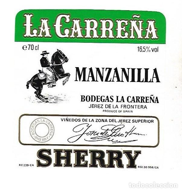 Old Labels: ETIQUETA DE VINO. MANZANILLA SHERRY LA CARRE&Ntilde;A. JEREZ DE LA FRONTERA.