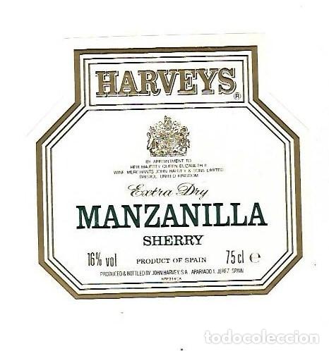 Etiquetas antigas: ETIQUETA DE VINO. MANZANILLA SHERRY. HARVEYS. EXTRA DRY.