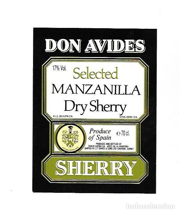 Etiquetas antigas: ETIQUETA. DON AVIDES. SELECTED MANZANILLA DRY SHERRY. JEREZ