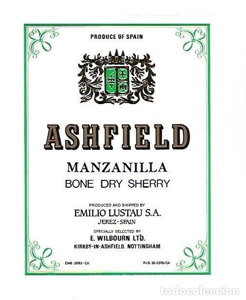 Etiquetas antigas: ETIQUETA DE VINO. MANZANILLA BONE DRY SHERRY. ASHFIELD. EMILIO LASTAU. JEREZ
